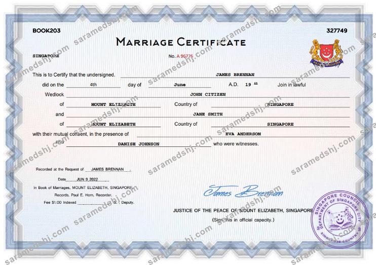 Singapore marriage certificate Word and PDF template